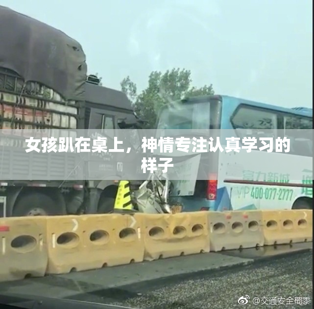女孩趴在桌上，神情专注认真学习的样子